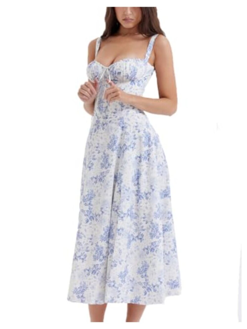 Women Floral Corset Midi Dress Spaghetti Strap Square Neck